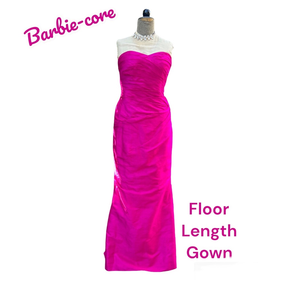 Phoebe Couture Fuchsia Size 6 Strapless Pink Dupioni Silk Floor Length Gown